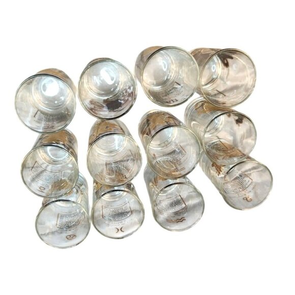Vintage Mid-Century Libby Zodiac Highball Glasses 23kt Gold  Design Set Of 12 As - Picture 6 of 15